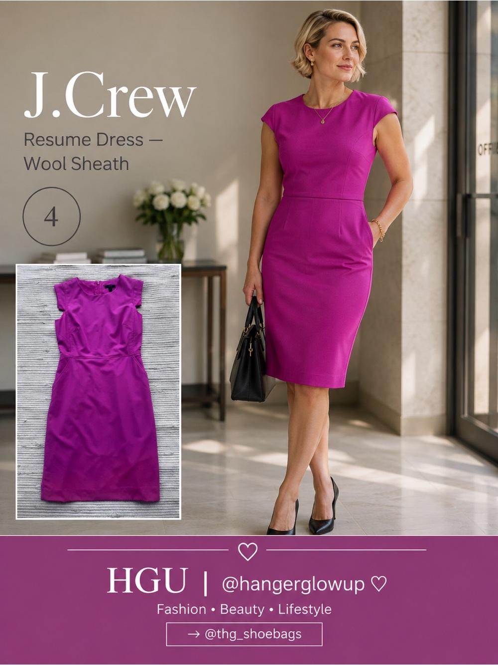J.Crew Resume Dress Fuchsia Pink Italian Stretch Wool Sheath Size 4